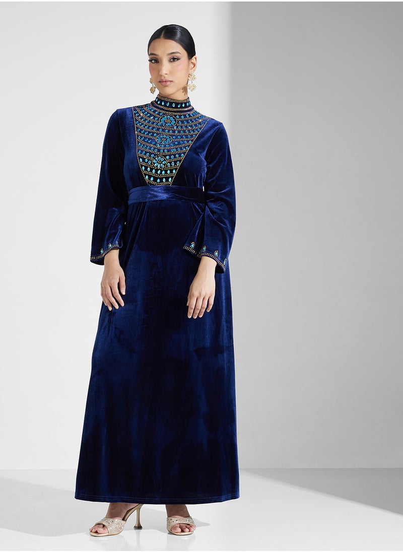 Khizana - Velour Dress With Embroidery - Image 1