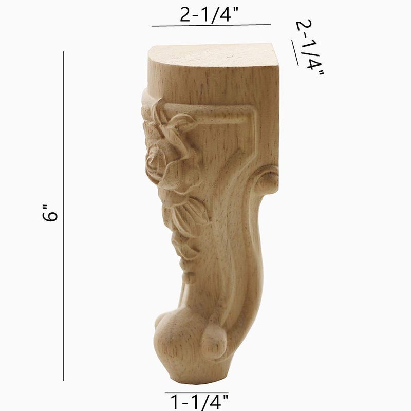 WEICHUAN Solid Unfinished Wood Carved Furniture Legs for Sofa Couch Chair Ottoman Loveseat Coffee Table Cabinet Furniture Legs & Feet Replacement (6" Set of 4) - Image 2