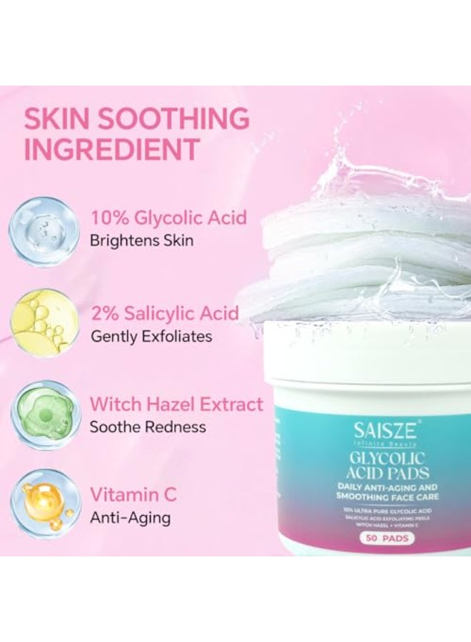 SAISZE Glycolic Acid Pads for Face Exfoliating Pads for Facial Radiance with Salicylic Acid 50 Count - Image 3