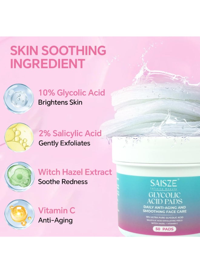 SAISZE Glycolic Acid Pads for Face Exfoliating Pads for Facial Radiance with Salicylic Acid 50 Count - Image 4