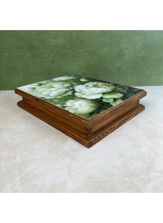 TR Designs TR Designs Wooden Cutlery Storage Box with Lid DANCING PEONIES  - Image 2