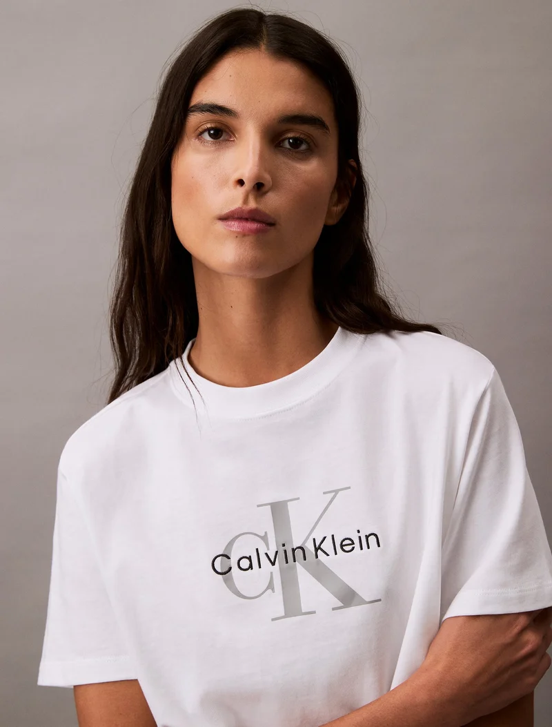 CALVIN KLEIN Brilliant White Monogram Logo T-shirt for Women | Best Price UAE