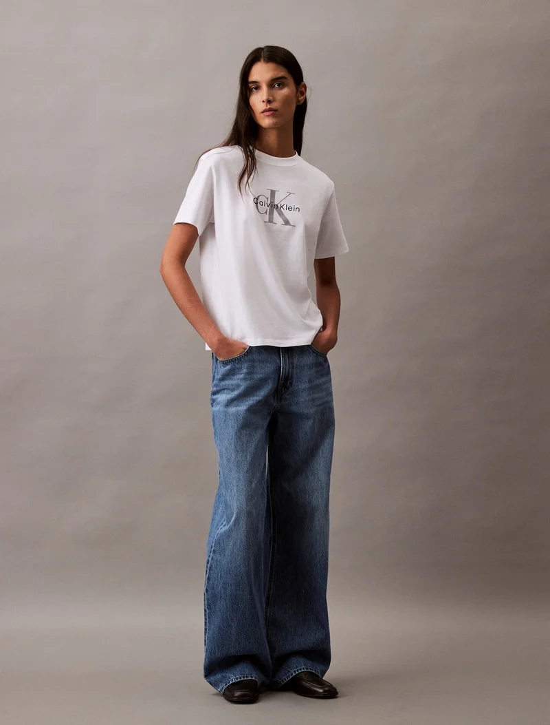 CALVIN KLEIN Brilliant White Monogram Logo T-shirt for Women | Best Price UAE