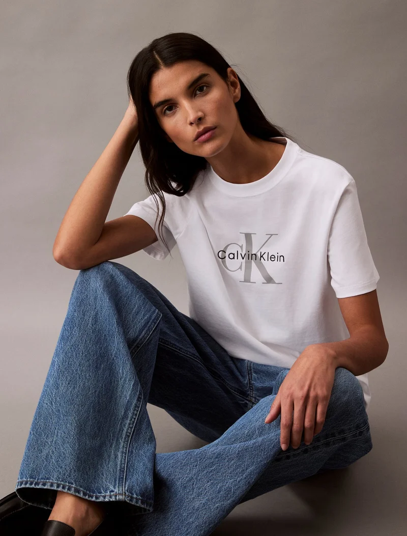 CALVIN KLEIN Brilliant White Monogram Logo T-shirt for Women | Best Price UAE