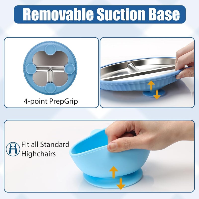 4 Pack Kids Feeding Set Stainless Steel Suction Plates and Bowls,Baby Led Weaning Tableware for Toddlers & Kids - Image 4