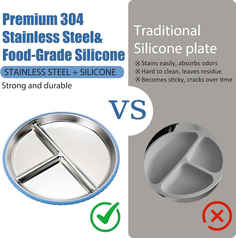 4 Pack Kids Feeding Set Stainless Steel Suction Plates and Bowls,Baby Led Weaning Tableware for Toddlers & Kids - Image 3