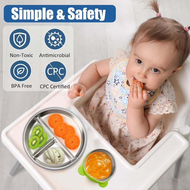 4 Pack Kids Feeding Set Stainless Steel Suction Plates and Bowls,Baby Led Weaning Tableware for Toddlers & Kids - Image 5