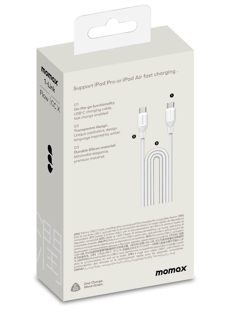 Momax - 1-Link Flow [60W] USB-C to USB-C Cable 1.2 meter [MFI Certified] Fast Charge PD 3.0 - White - Image 1
