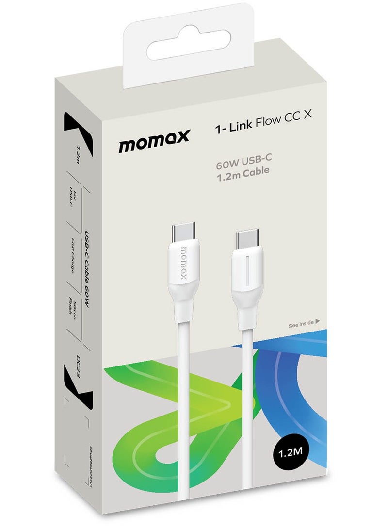 Momax - 1-Link Flow [60W] USB-C to USB-C Cable 1.2 meter [MFI Certified] Fast Charge PD 3.0 - White - Image 1