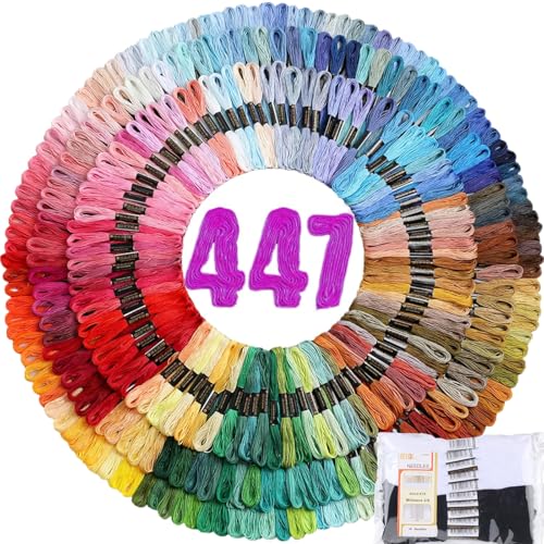 Athena's Elements Athena’s Elements Embroidery Floss | Rainbow Thread for Embroidery, Cross Stitch Thread, Crafting Arts Embroidery Strings Bulk with Needles Plus White and Black Floss（447 Colors） - Image 1