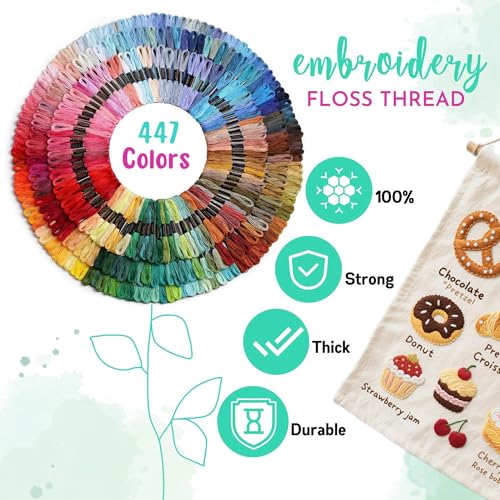 Athena's Elements Athena’s Elements Embroidery Floss | Rainbow Thread for Embroidery, Cross Stitch Thread, Crafting Arts Embroidery Strings Bulk with Needles Plus White and Black Floss（447 Colors） - Image 5