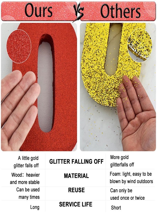 TONIFUL 7.8 Inch Red Glitter Number 1 Wooden Table Centerpiece,Red Birthday Party Decorations Digit 1 for Birthday,Chrismas,Graduation,Valentine's Day,Anniversary Party Supplies(1 Pack) - Image 3