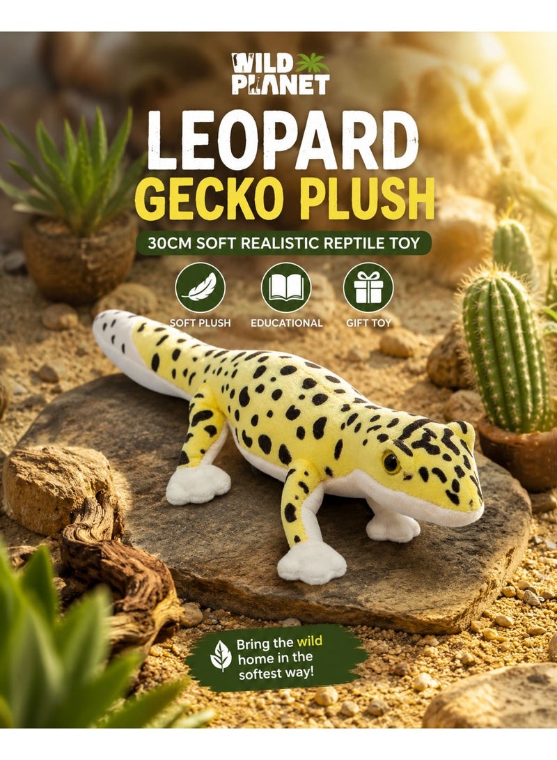 Wild Planet Leopard Gecko Plush Toy 30cm Realistic Reptile Stuffed Animal Soft Plush Lizard Doll Educational Wildlife Toy Cute Cuddly Pillow Gift for Kids Boys Girls Jungle Animal Plush Bedroom Décor Travel Companion - Image 1