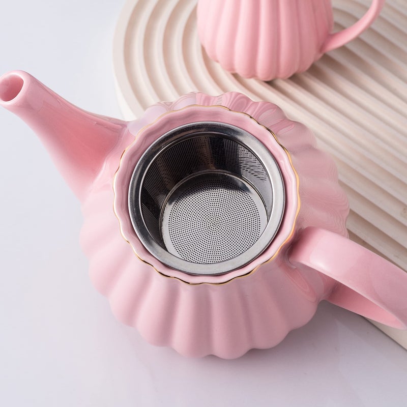Jusalpha Service for 6- Fine China Pink Coffee Cup/Teacup Set, 8 OZ Cups& Saucer, with Teapot-Sugar Bowl-Cream Pitcher Teaspoons and tea strainer for Tea/Coffee- 24 PC (Pink, Serve of 6) - Image 4