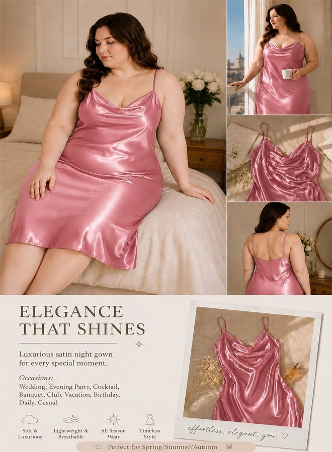 MARGOUN قميص نوم حرير XL لفصل الربيع والصيف، بيجامات مع حمالات، بيجامات بسيطة بفتحة رقبة على شكل حرف V، بيجامات نسائية، ثوب نوم حرير مقاس كبير، ثوب نوم وردي /XL (صدر 110 سم - 116 سم / خصر 96 سم - 102 سم) - Image 4