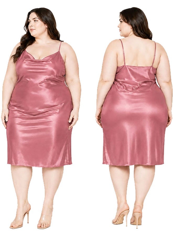 MARGOUN قميص نوم حرير XL لفصل الربيع والصيف، بيجامات مع حمالات، بيجامات بسيطة بفتحة رقبة على شكل حرف V، بيجامات نسائية، ثوب نوم حرير مقاس كبير، ثوب نوم وردي /XL (صدر 110 سم - 116 سم / خصر 96 سم - 102 سم) - Image 1