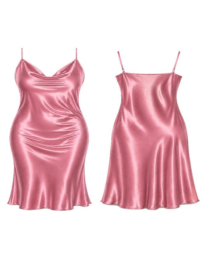 MARGOUN قميص نوم حرير XL لفصل الربيع والصيف، بيجامات مع حمالات، بيجامات بسيطة بفتحة رقبة على شكل حرف V، بيجامات نسائية، ثوب نوم حرير مقاس كبير، ثوب نوم وردي /XL (صدر 110 سم - 116 سم / خصر 96 سم - 102 سم) - Image 2
