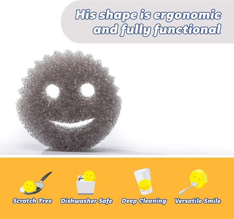 Scrub Daddy Style Smiley Scouring Sponge, Anti-Scratch Washable Reusable Antibacterial Sponges, Flextexture, Dish Sponge for Household, Kitchen and Bathroom, Grey, Pack of 2 - Image 2