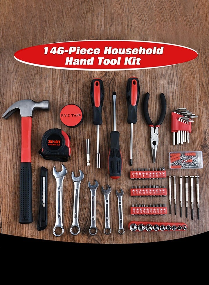 146 PCS Home Tool Kit with Hammer, Pliers, Wrenches, Measure Tape, Screwdrivers, Sockets, Small Household Hand Tool Kit with Plastic Toolbox for Home, Garage, Office and College Dormitory Use，Car Tools Kit Mechanic Heavy，Tool Set for Cars，Home Tool Kit Basic - Image 3