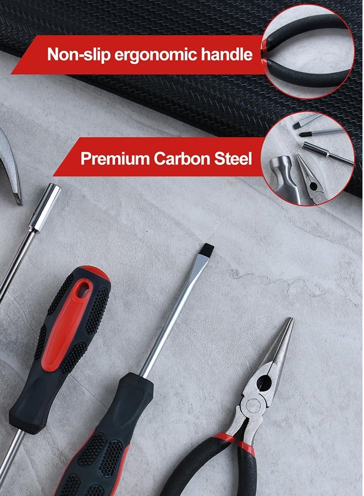 146 PCS Home Tool Kit with Hammer, Pliers, Wrenches, Measure Tape, Screwdrivers, Sockets, Small Household Hand Tool Kit with Plastic Toolbox for Home, Garage, Office and College Dormitory Use，Car Tools Kit Mechanic Heavy，Tool Set for Cars，Home Tool Kit Basic - Image 5