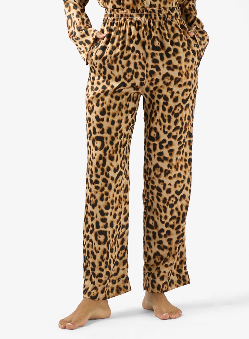 Ginger Satin Leopard Print Relaxed Fit Shirt & Pyjama Set - Image 4
