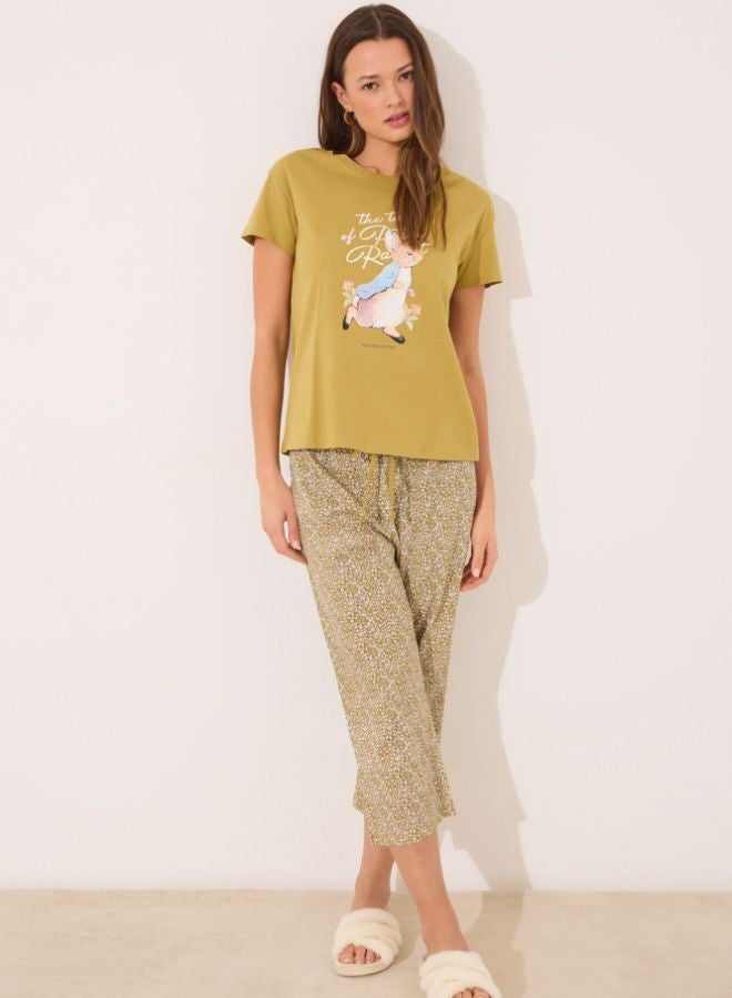 Pyjama Capri Women'secret Daily Pastels - Haut Manches Courtes Col V, Pantalon Capri - Tissu Rib Et Viscose Imprimé Géométrique - 4