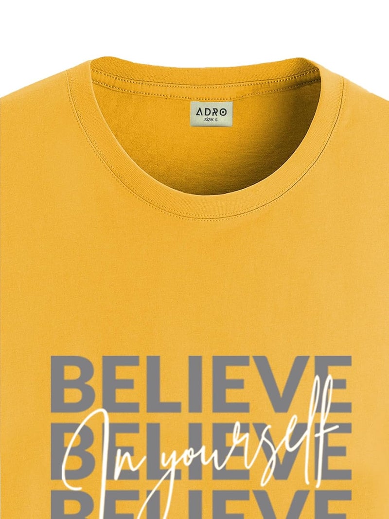 ADRO Men's Mustard Motivational Printed T-Shirt - Believe in Yourself Graphic, Regular Fit, Cotton Lycra Stretch Fabric - Image 2