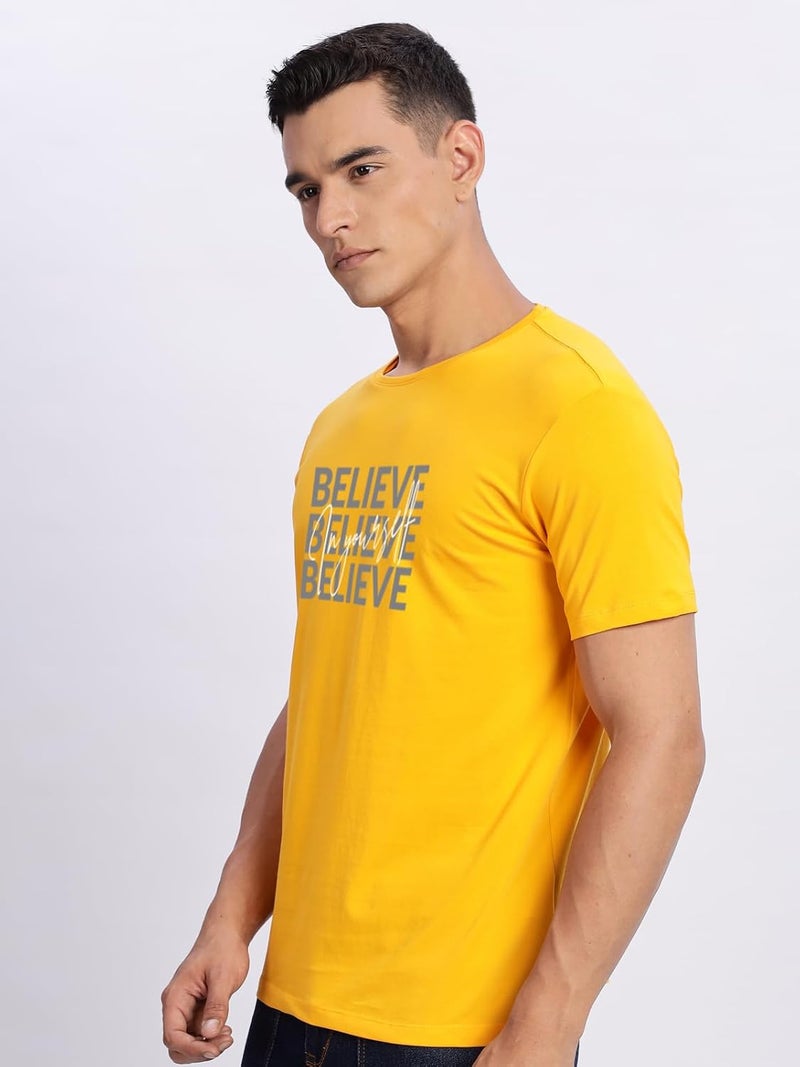 ADRO Men's Mustard Motivational Printed T-Shirt - Believe in Yourself Graphic, Regular Fit, Cotton Lycra Stretch Fabric - Image 4