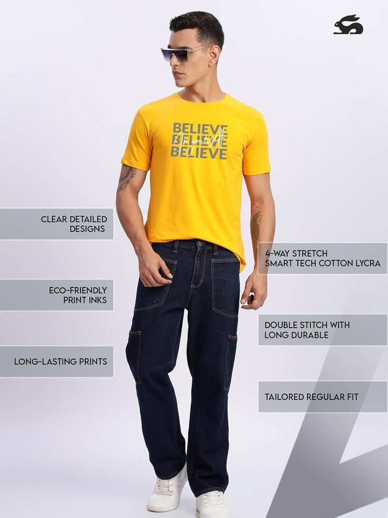 ADRO Men's Mustard Motivational Printed T-Shirt - Believe in Yourself Graphic, Regular Fit, Cotton Lycra Stretch Fabric - Image 5