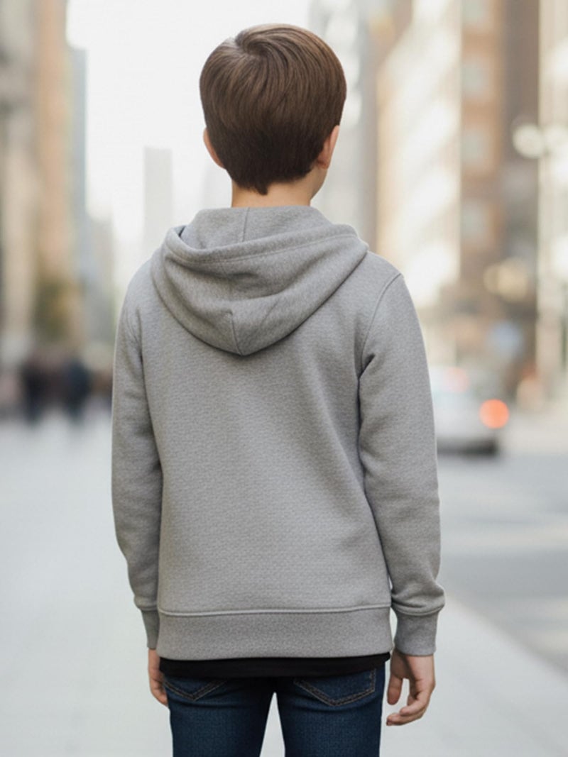 ONN Boys Super Soft Cotton Hoodie Jacket| Cross Pockets|Ribbed Cuff|Modern Fit| Pack of 1| Grey Melange (3-4 Years) - Image 4