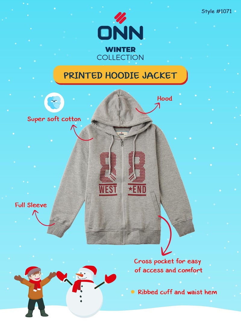 ONN Boys Super Soft Cotton Hoodie Jacket| Cross Pockets|Ribbed Cuff|Modern Fit| Pack of 1| Grey Melange (3-4 Years) - Image 3