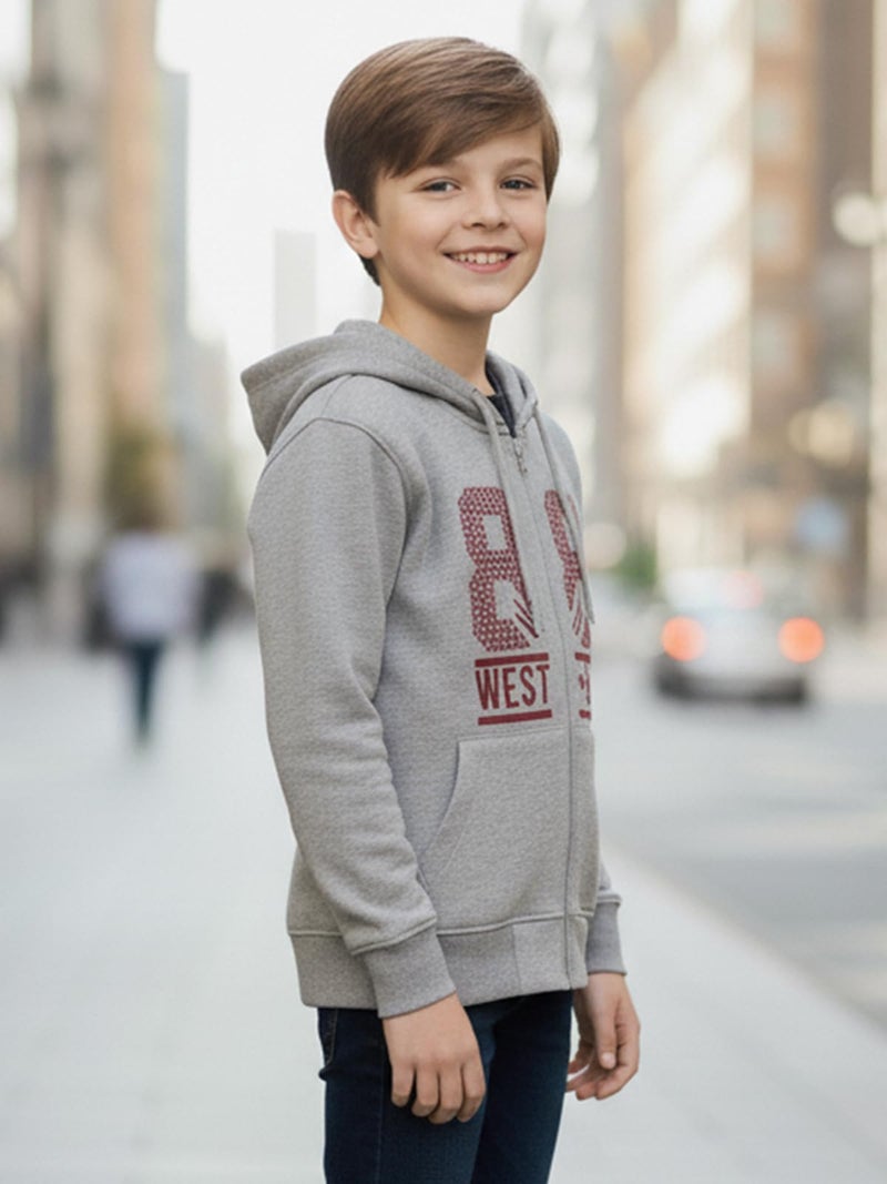 ONN Boys Super Soft Cotton Hoodie Jacket| Cross Pockets|Ribbed Cuff|Modern Fit| Pack of 1| Grey Melange (3-4 Years) - Image 5