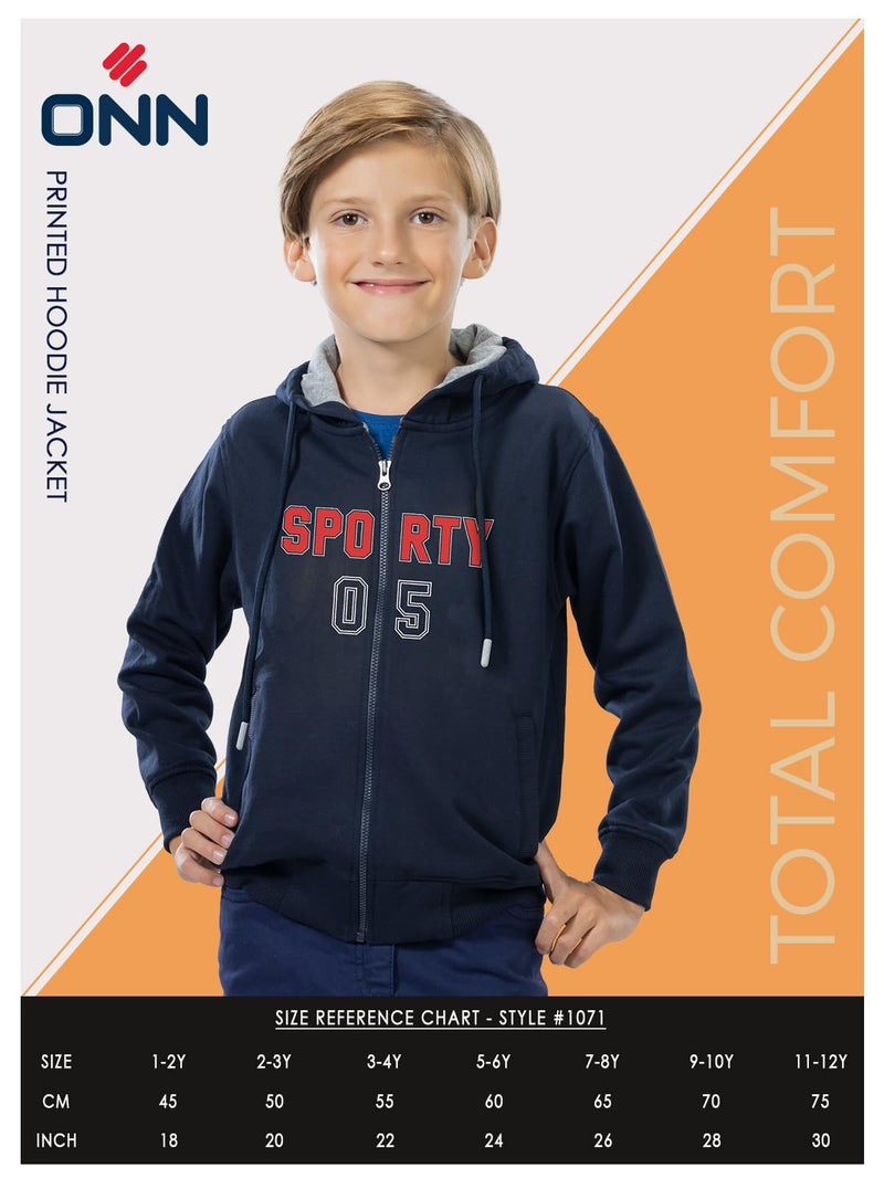 ONN Boys Super Soft Cotton Hoodie Jacket| Cross Pockets|Ribbed Cuff|Modern Fit| Pack of 1| Grey Melange (3-4 Years) - Image 2