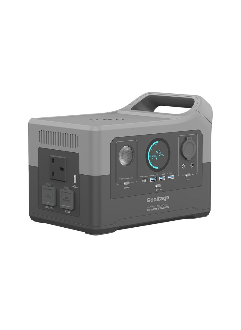 Goaltage PS01 ChargeMax 700W Portable Power Station with Powerful Battery, Flash Light, LCD Display, Mobile App, Solar Recharge, and Wireless Charge Functionality  - Image 1