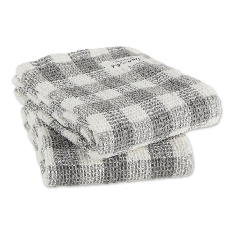 Design Imports DII Dove Gray Checker Washed Waffle Dishtowel (Set of 2)  - Image 2