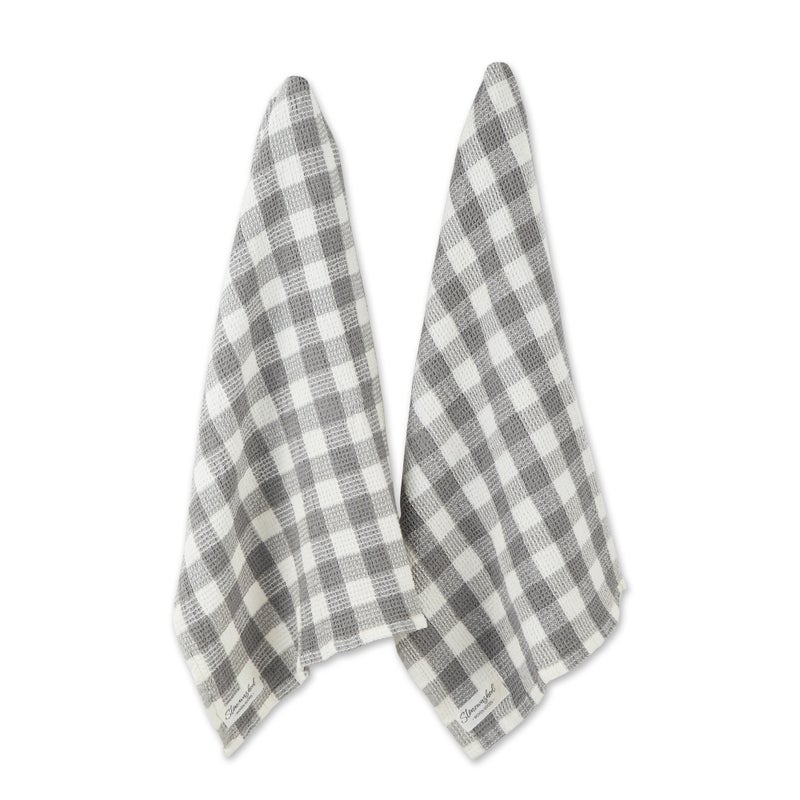Design Imports DII Dove Gray Checker Washed Waffle Dishtowel (Set of 2)  - Image 1