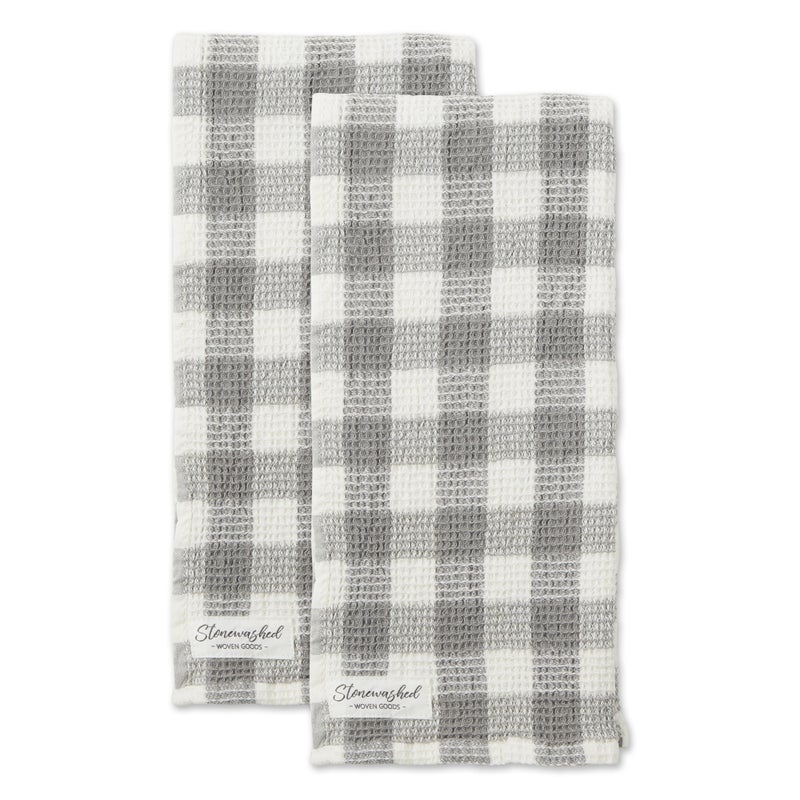 Design Imports DII Dove Gray Checker Washed Waffle Dishtowel (Set of 2)  - Image 3