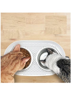 all for paws Elevated Double Dinner Feeder Bowl Stainless Steel Dog Cat Food And Water Bowl Height Adjustable All For Paws Lifestyle 3-in-1  - Image 1