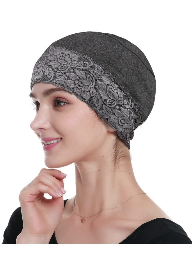 Alnorm Lace Turban Head Wrap Head Coverings For Women Sleep Caps For Women Short Hair Grey - Image 5