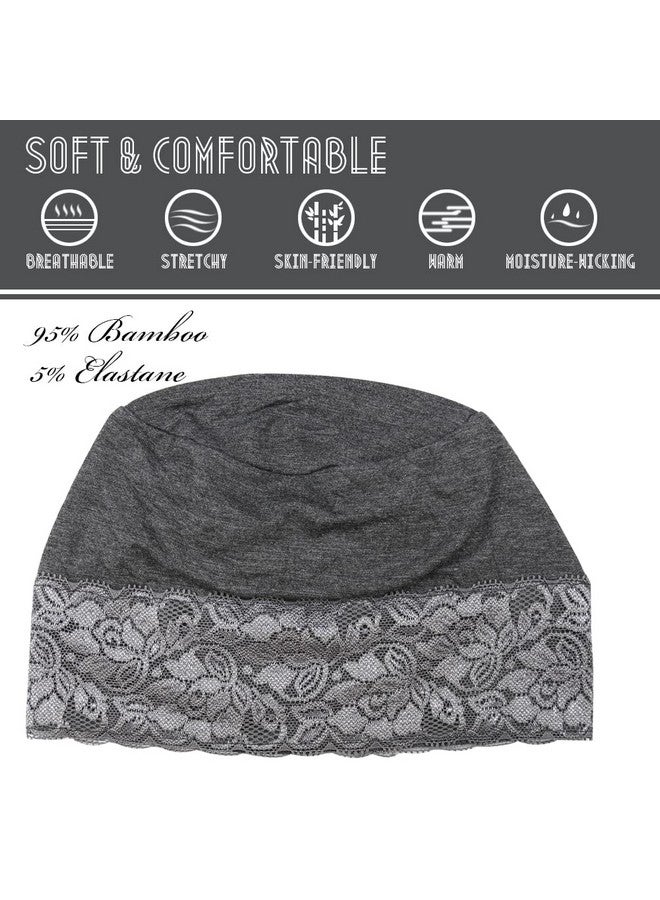 Alnorm Lace Turban Head Wrap Head Coverings For Women Sleep Caps For Women Short Hair Grey - Image 3
