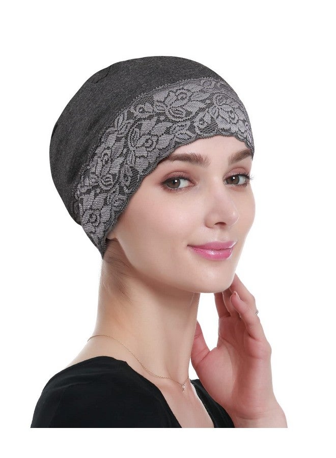Alnorm Lace Turban Head Wrap Head Coverings For Women Sleep Caps For Women Short Hair Grey - Image 4