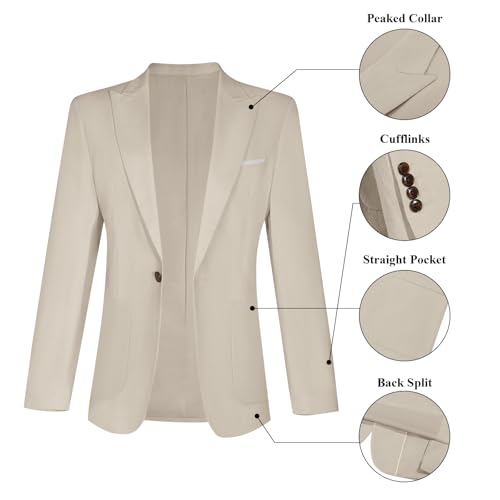 Diaryan Linen Men Suit Beige 2 Piece One Button Classic Fit Dress Suit Solid Jacket and Trousers Set for Wedding Business M - Image 4