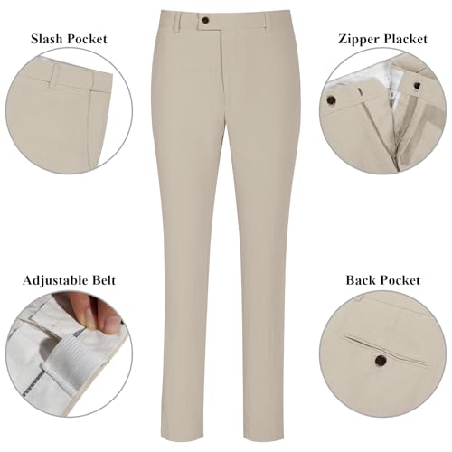 Diaryan Linen Men Suit Beige 2 Piece One Button Classic Fit Dress Suit Solid Jacket and Trousers Set for Wedding Business M - Image 5