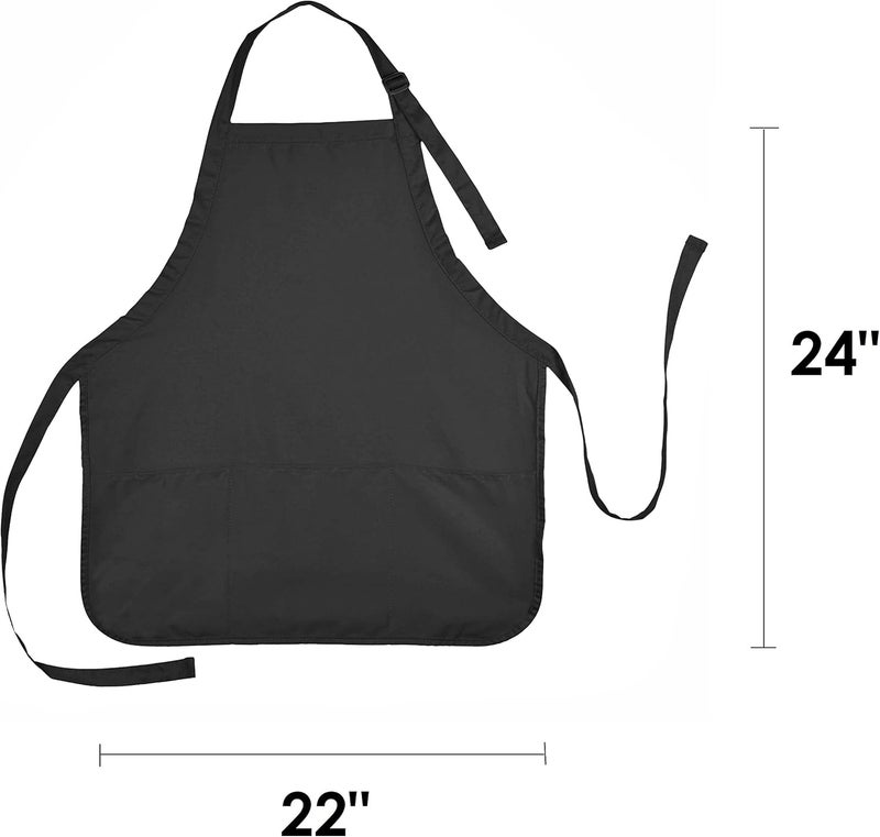 DALIX Apron Commercial Restaurant Home Bib Spun Poly Cotton Kitchen Aprons 3 Pockets in Black 2 Pack - Image 3