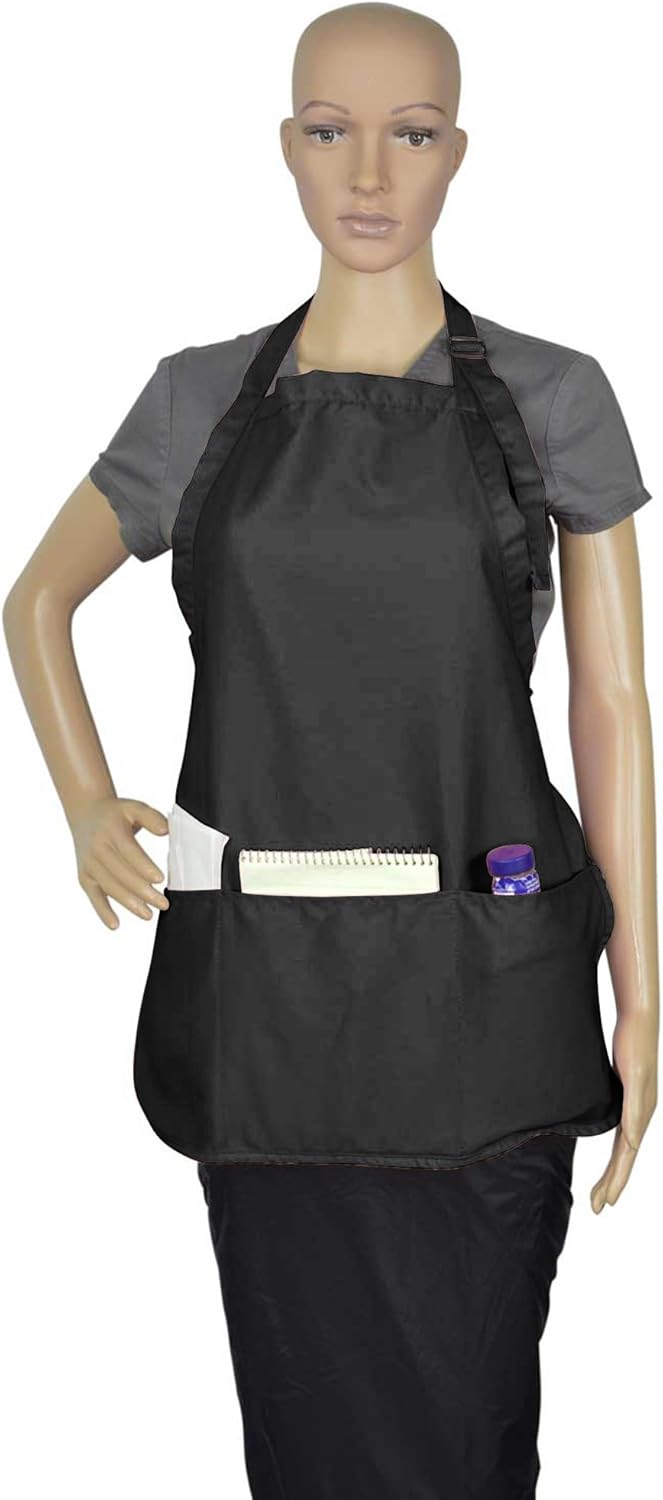 DALIX Apron Commercial Restaurant Home Bib Spun Poly Cotton Kitchen Aprons 3 Pockets in Black 2 Pack - Image 4
