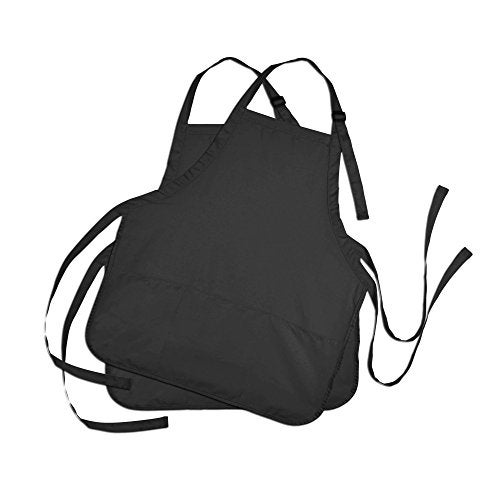 DALIX Apron Commercial Restaurant Home Bib Spun Poly Cotton Kitchen Aprons 3 Pockets in Black 2 Pack - Image 1