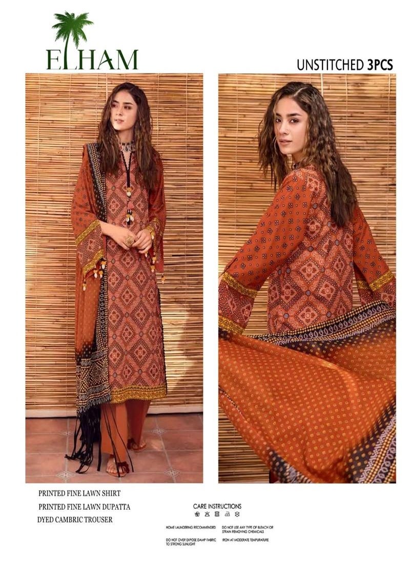 Generic - Elham lawn 3Pcs With Lawn Dupatta Chunrri Design - Image 1