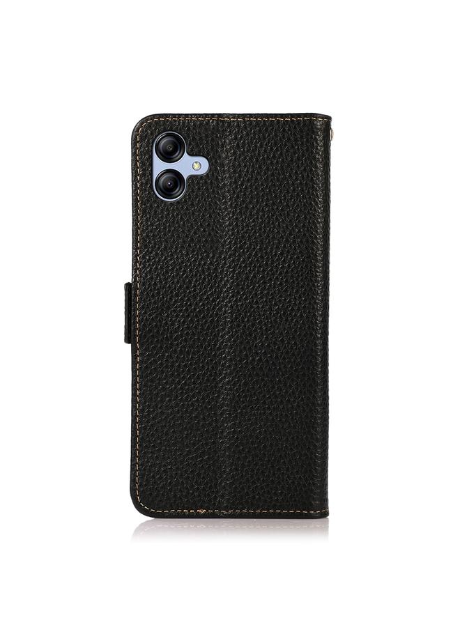 S-TOP Case For Samsung Galaxy A04e KHAZNEH Side-Magnetic Litchi Genuine Leather RFID Phone Case - Image 3