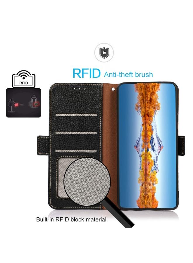 S-TOP Case For Samsung Galaxy A04e KHAZNEH Side-Magnetic Litchi Genuine Leather RFID Phone Case - Image 4