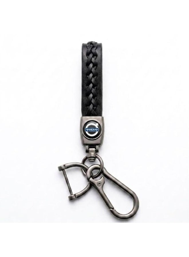 Luxury Braided Leather Car Keychain & Strong Metal Clip - Volvo Compatible